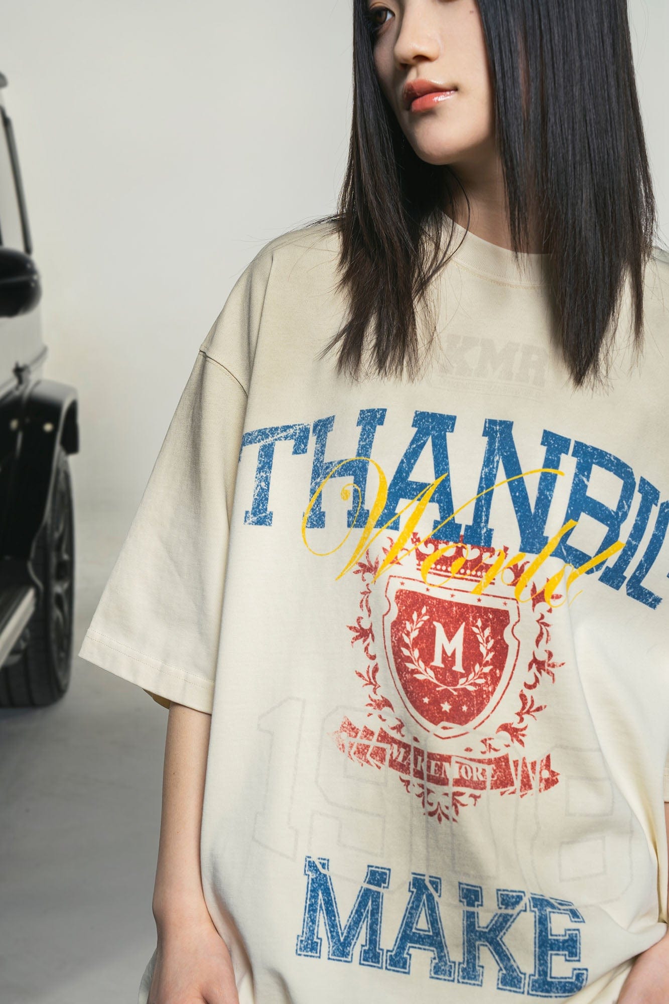 MAKEMORE Retro Distressed Gradient Graphics Oversized T-Shirt