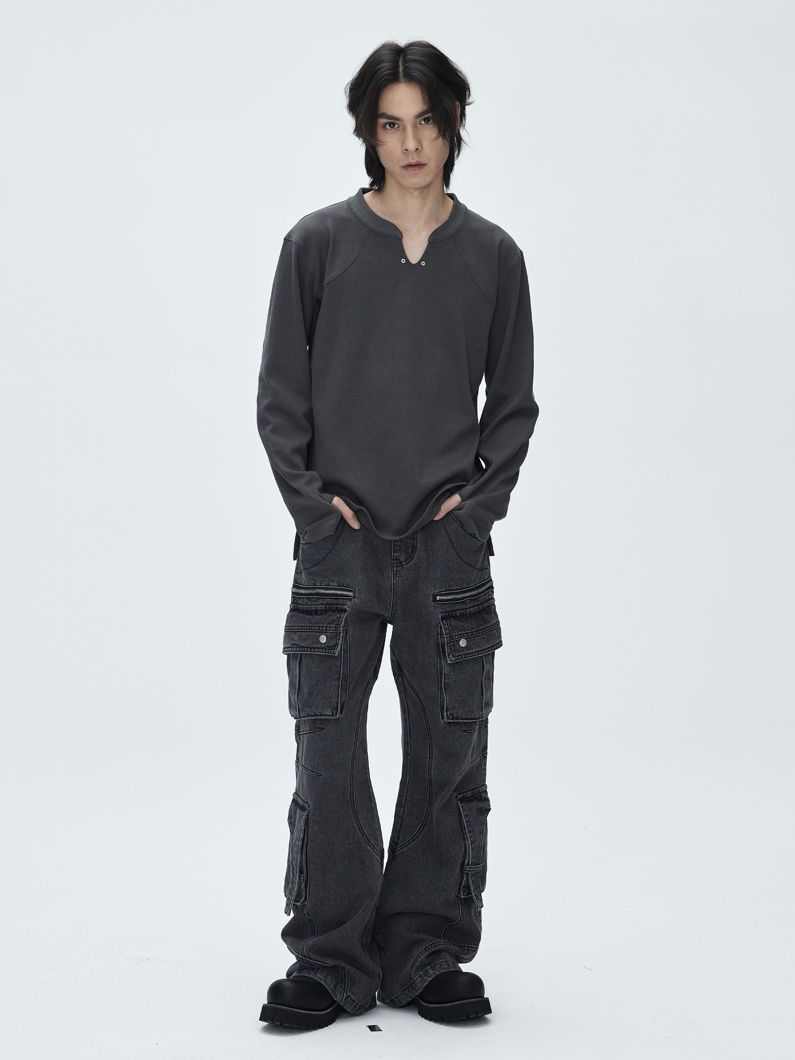 CATSSTAC Washed Multi-Pocket Utility Straight-Leg Jeans