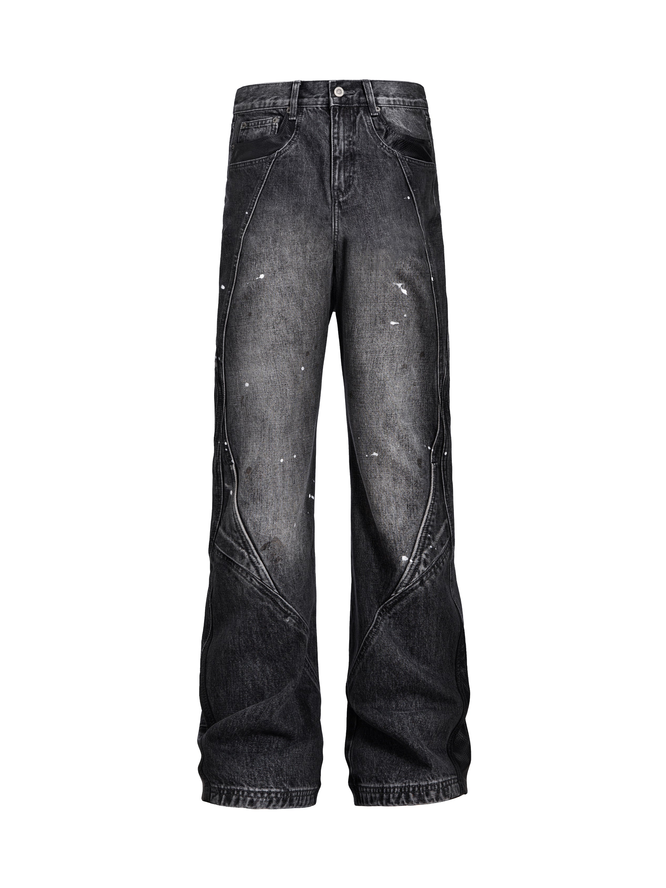 CATSSTAC Washed Panel Paint-Stain Wide-Leg Jeans