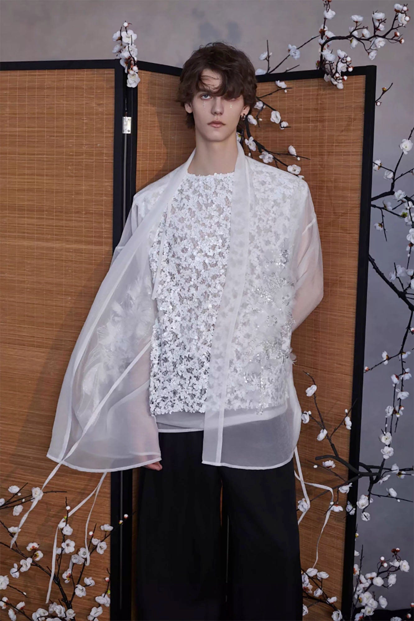 JIECHI Feathered Sequin Sheer Kimono Jacket