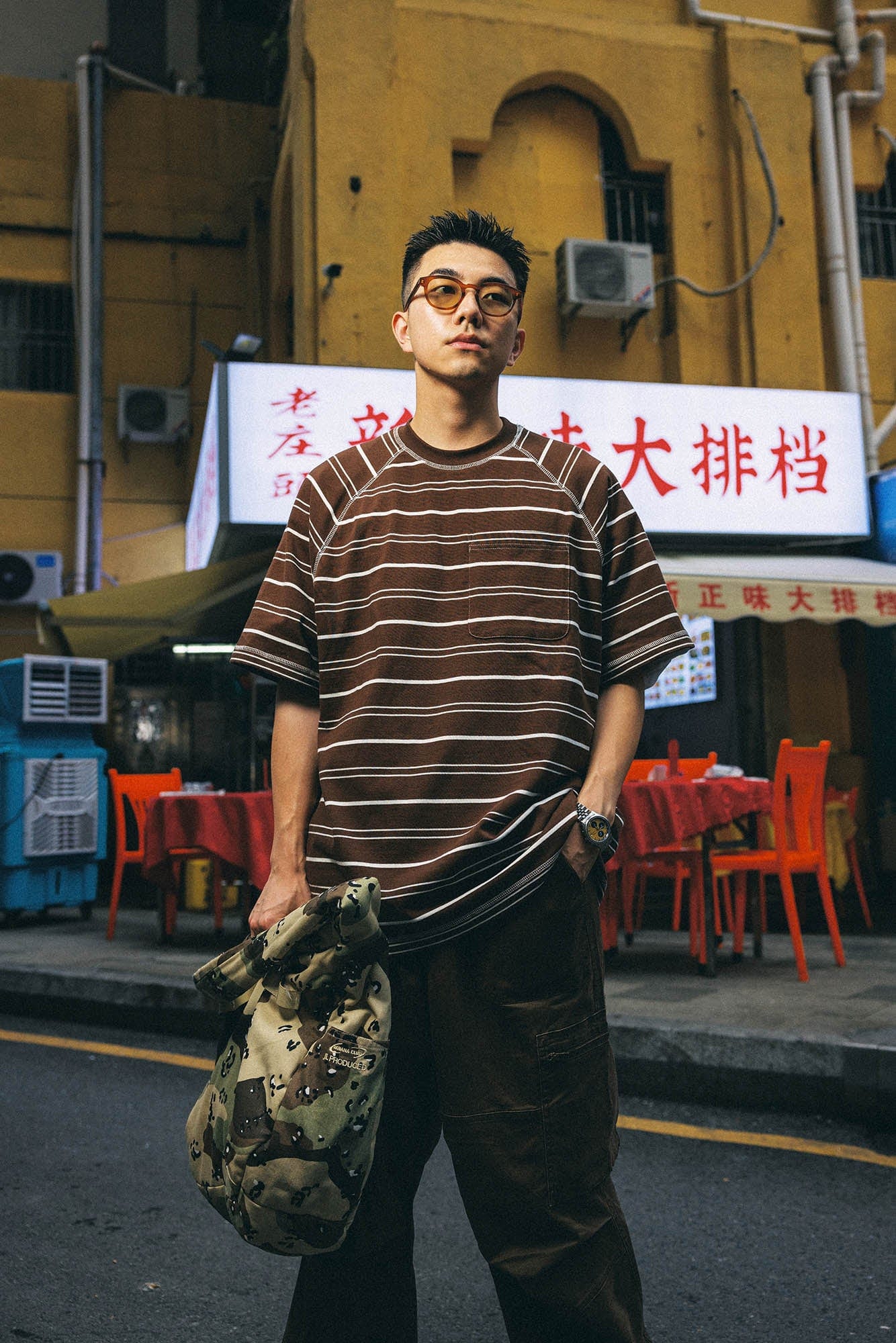 BANANA CLUB Striped Stitch Pocket Raglan T-Shirt