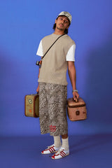 TRECLUB Leopard Washed Embroidered Cropped Pants