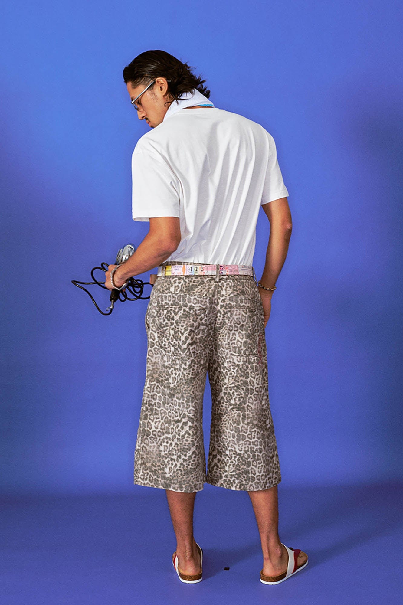 TRECLUB Leopard Washed Embroidered Cropped Pants