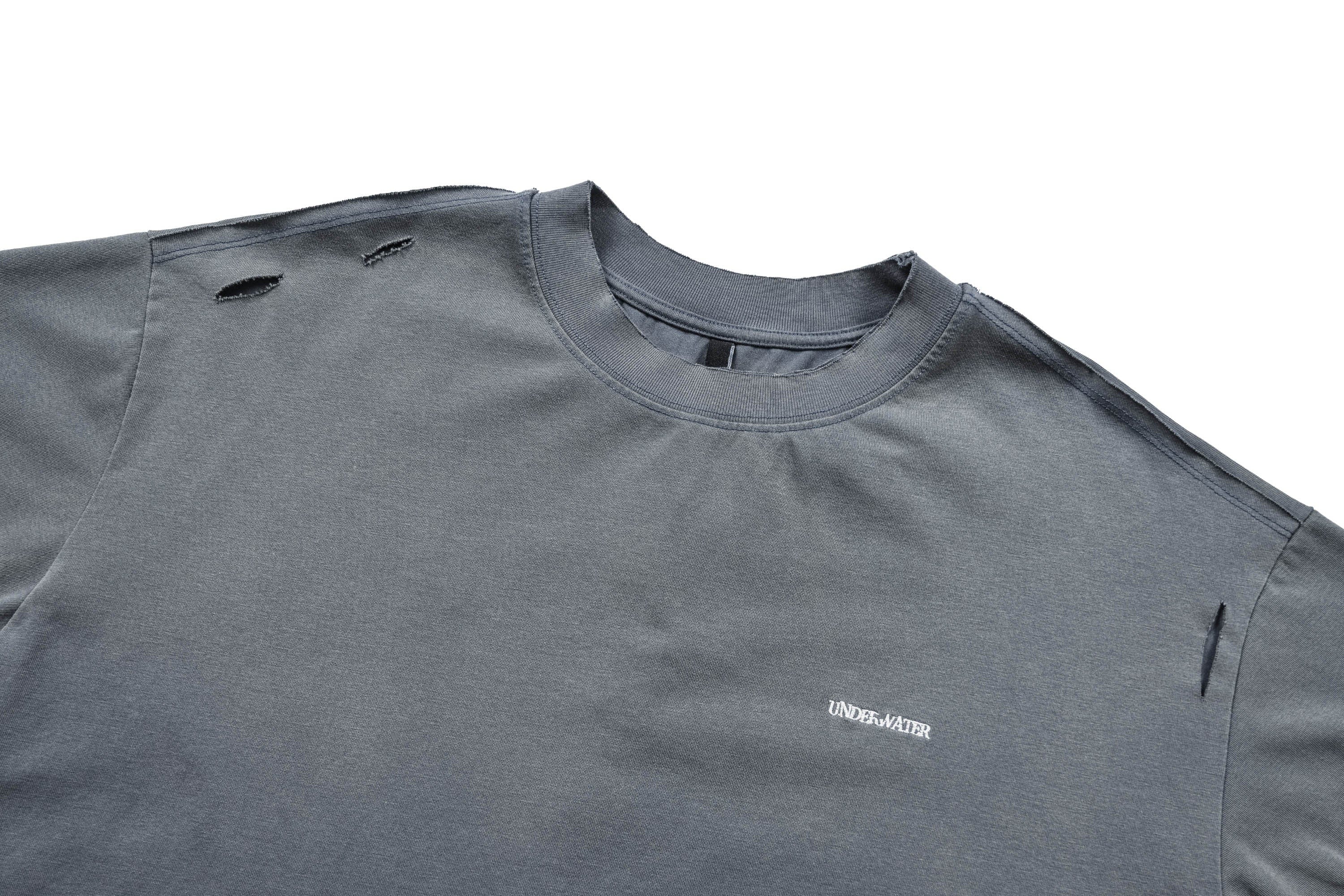 UNDERWATER Washed Ripped Gradient T-Shirt Blue