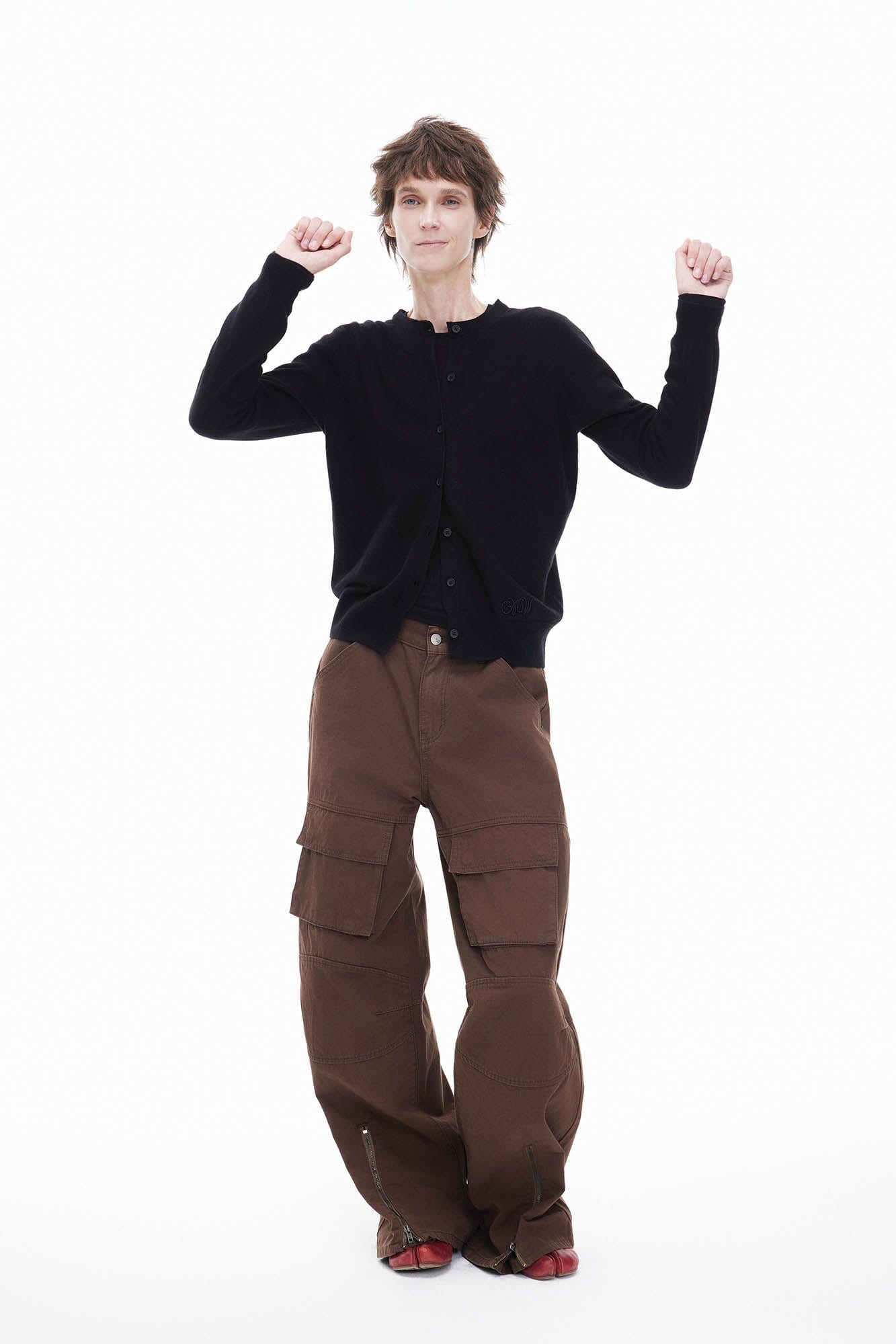 ARTIFICIAL WORLD Zip-Hem Multi-Pocket Wide-Leg Cargo