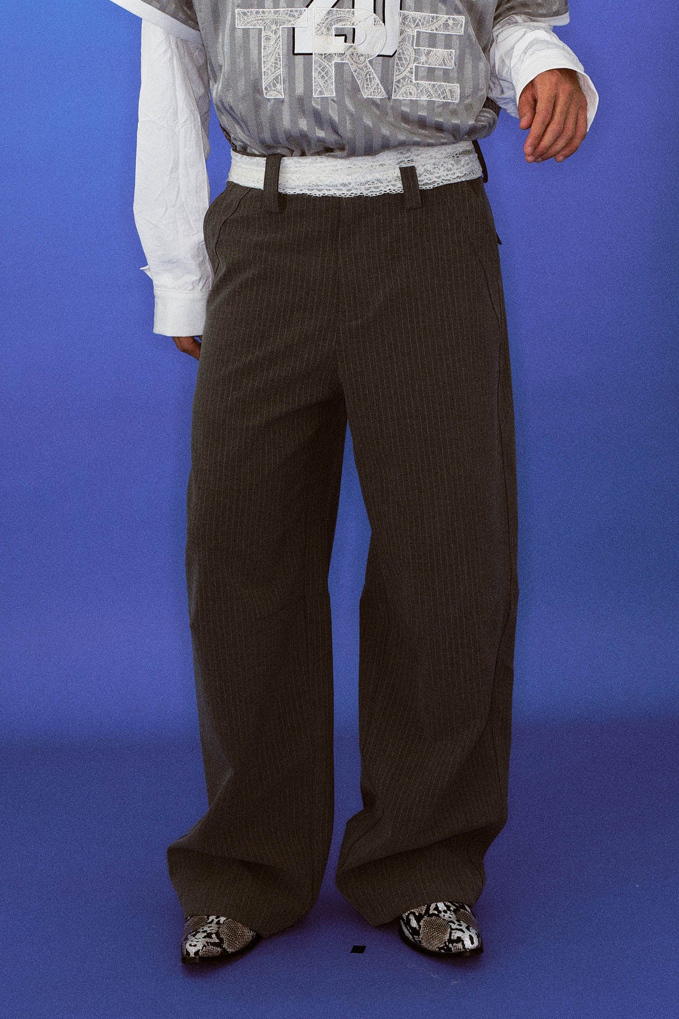 TRECLUB Retro Striped Straight-Leg Trousers