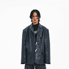 EMBRYO Crinkled Textured Faux Leather Blazer
