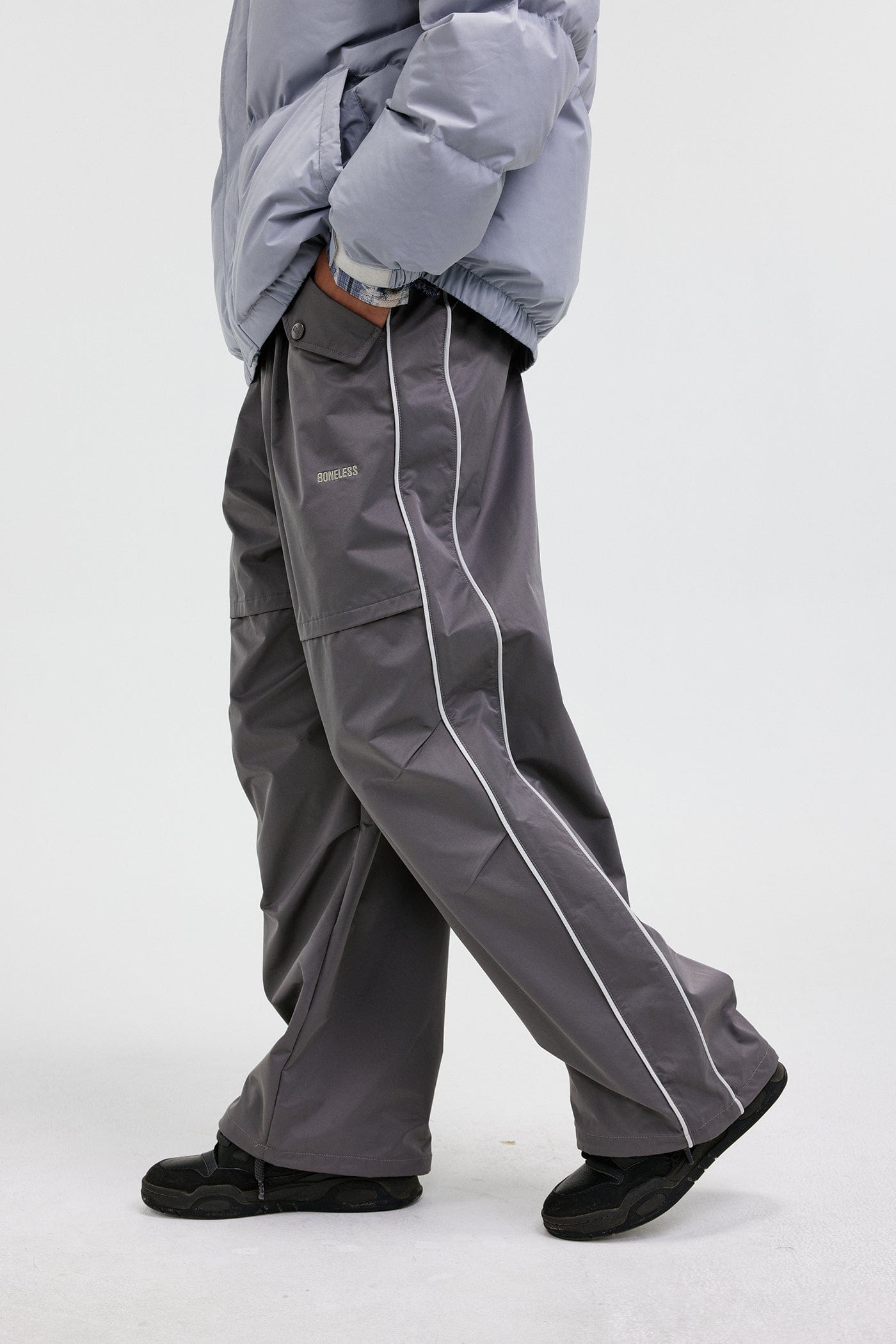 BONELESS Paneled Crinkled Parachute Pants