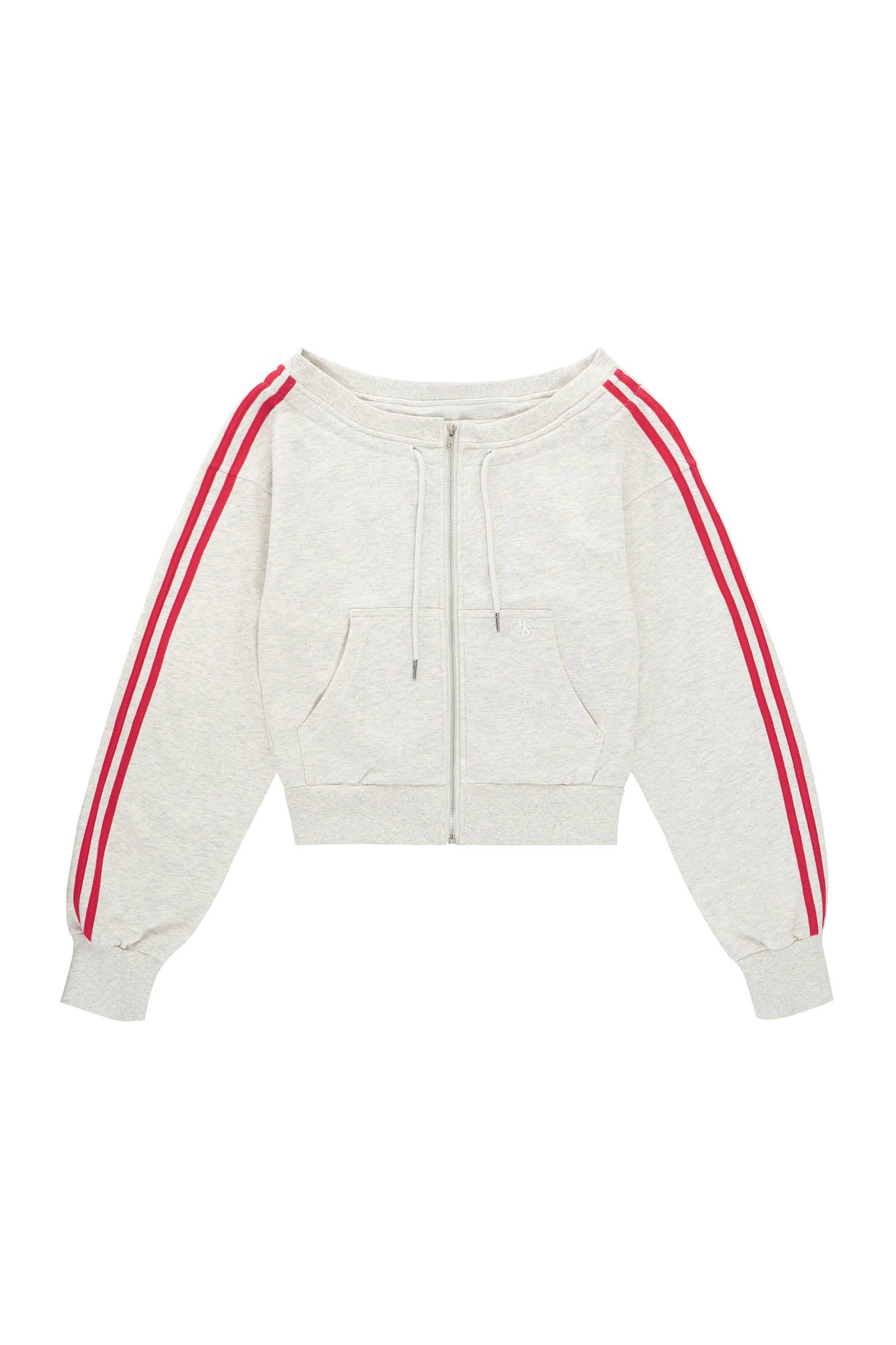 CLP Off-Shoulder Striped Zip-Up Cropped Sweatshirt