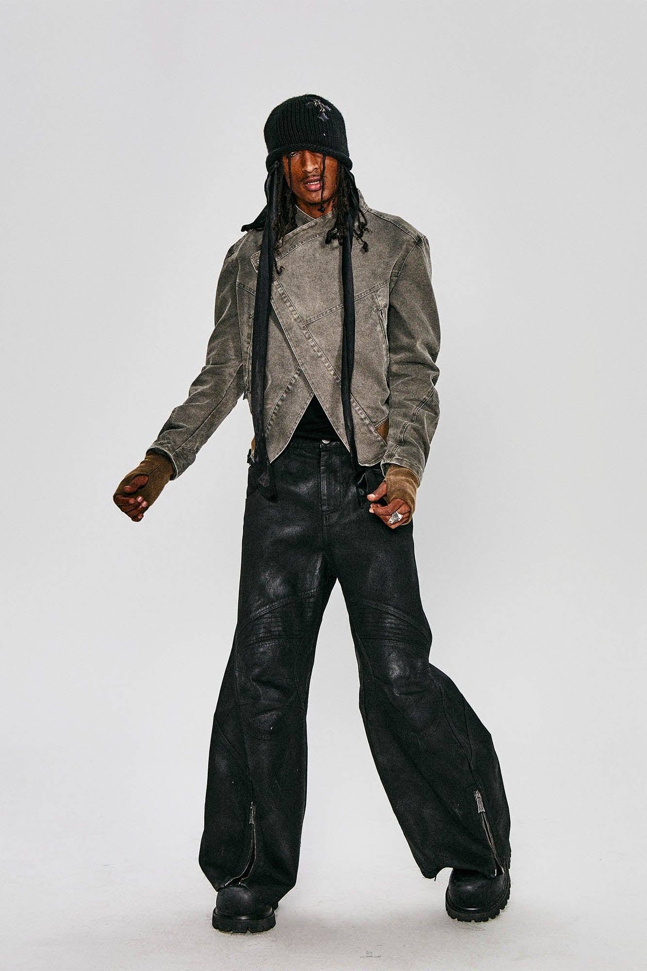 FLYERRER Asymmetrical Distressed Cropped Denim Jacket
