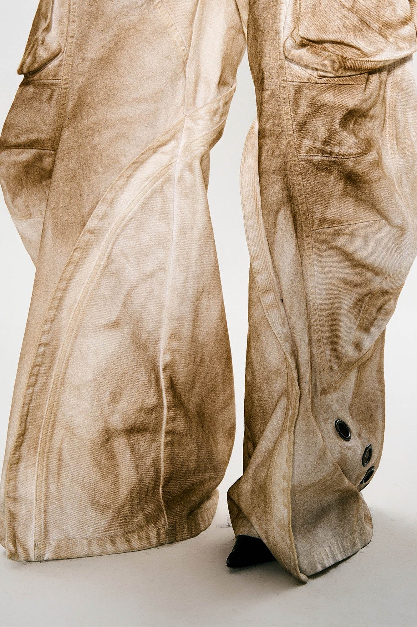 FLYERRER Rusted Double-Waist Multi-Pocket Curved-Leg Cargo