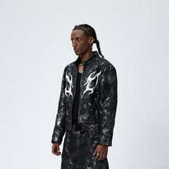 DND4DES Faux Leather Fire Motorcycle Jacket
