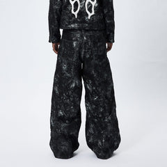 DND4DES Faux Leather Wrinkled Motorcycle Pants