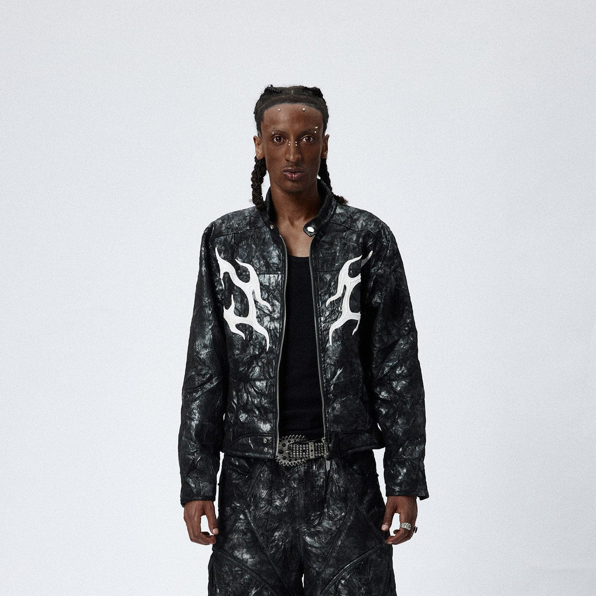 DND4DES Faux Leather Fire Motorcycle Jacket