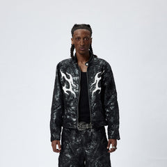DND4DES Faux Leather Fire Motorcycle Jacket