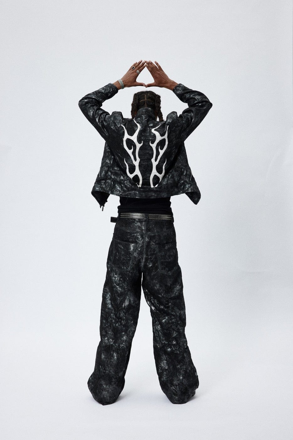 DND4DES Faux Leather Wrinkled Motorcycle Pants