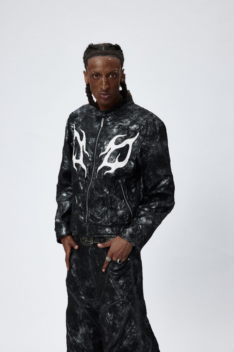 DND4DES Faux Leather Fire Motorcycle Jacket