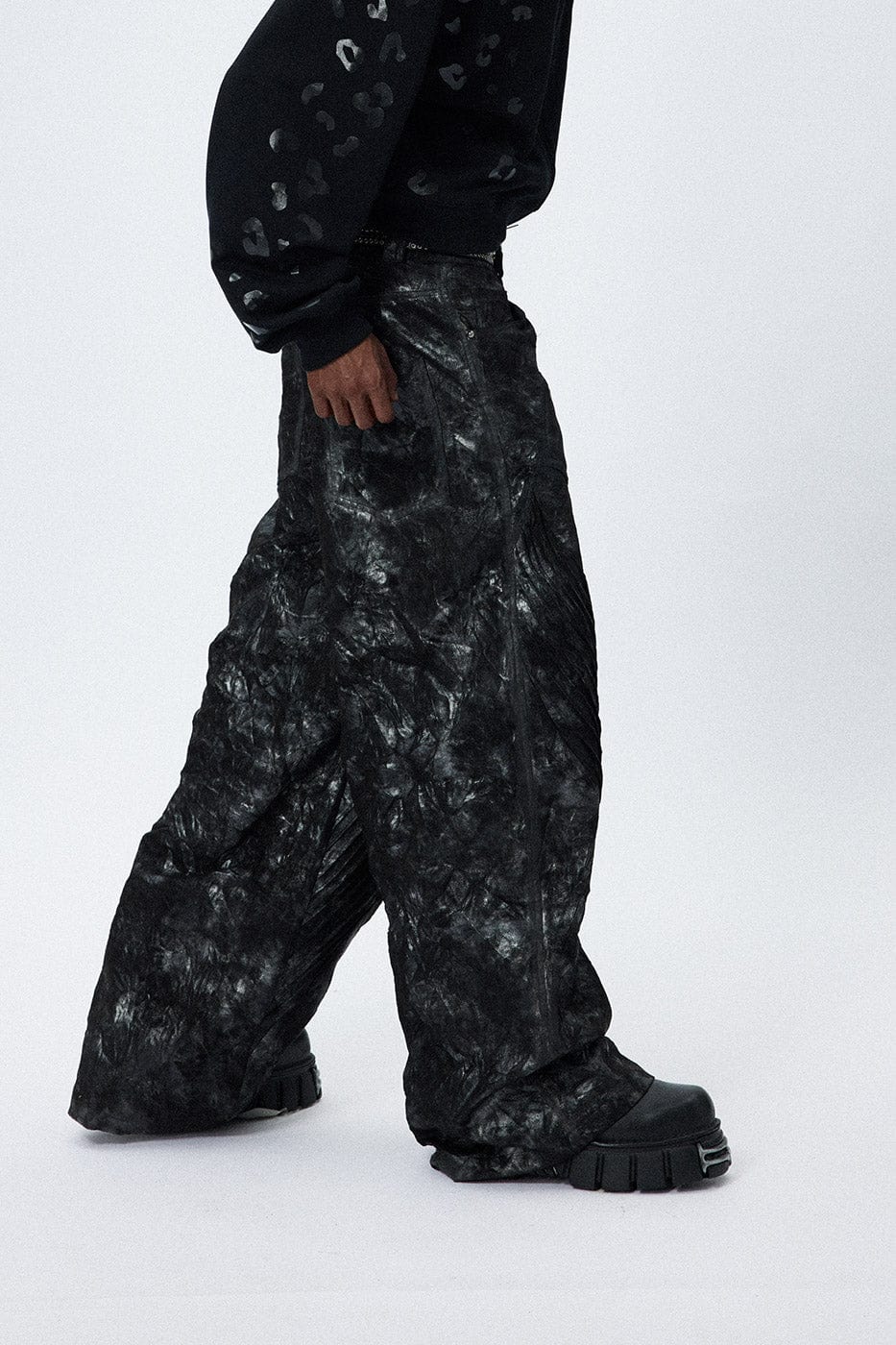 DND4DES Faux Leather Wrinkled Motorcycle Pants