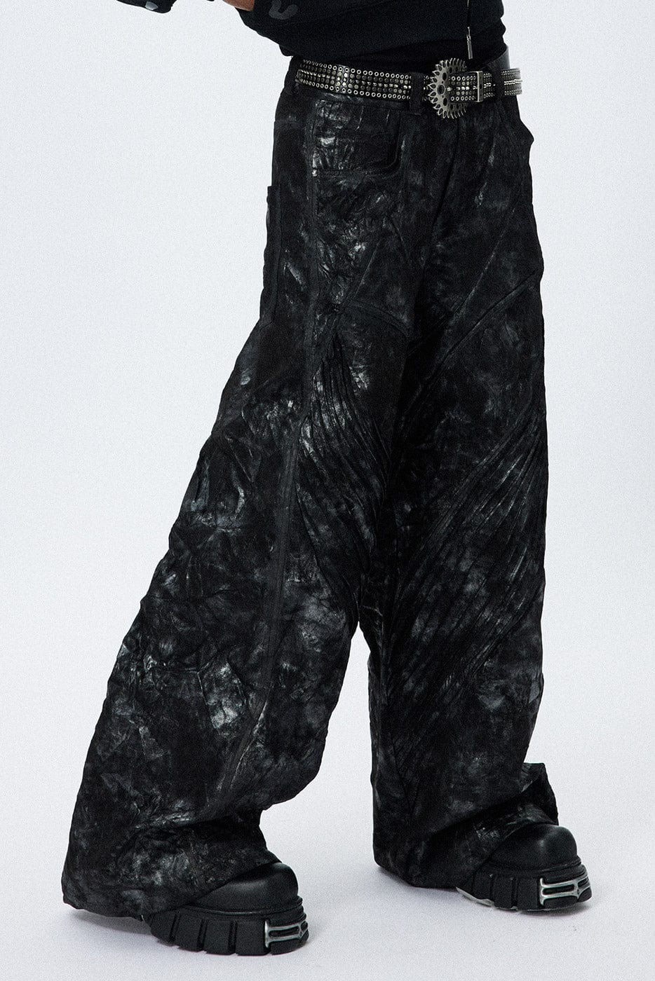 DND4DES Faux Leather Wrinkled Motorcycle Pants