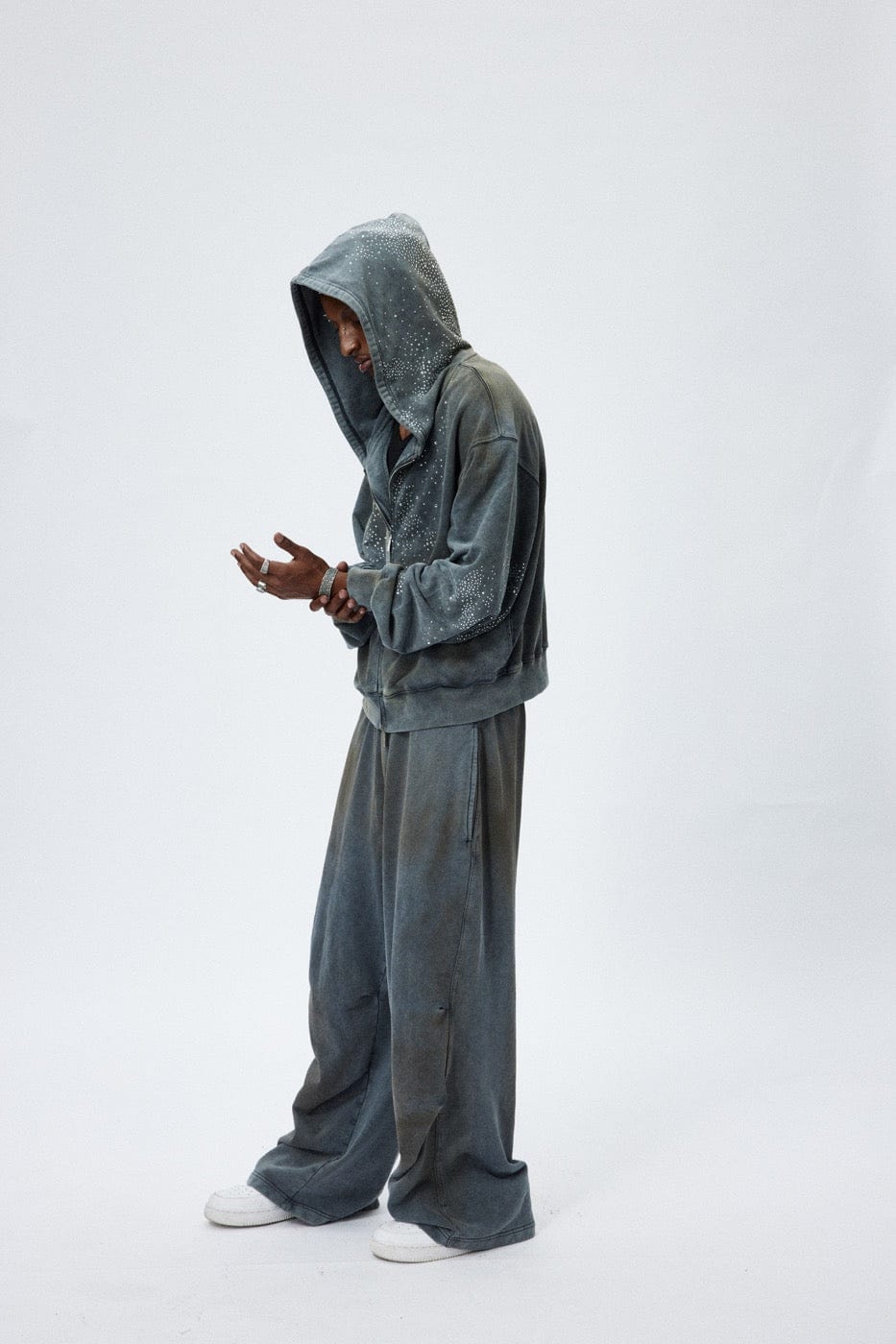 DND4DES Diamond Distressed Zip-Up Hoodie