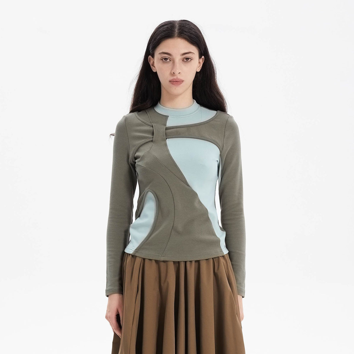 ERROR CODE ROBOT Asymmetrical Contrast Layered Long-Sleeve Tee