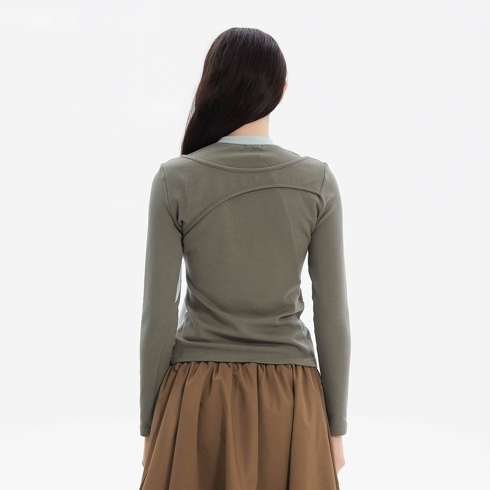 ERROR CODE ROBOT Asymmetrical Contrast Layered Long-Sleeve Tee