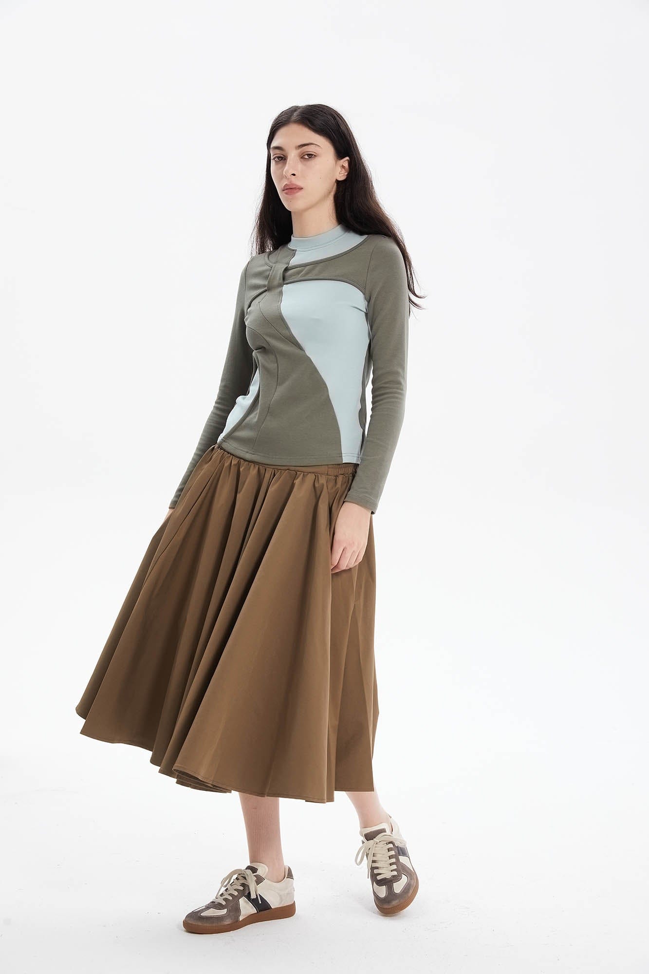 ERROR CODE ROBOT Asymmetrical Contrast Layered Long-Sleeve Tee