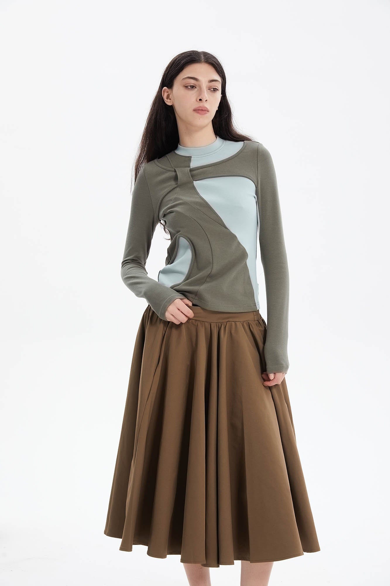 ERROR CODE ROBOT Asymmetrical Contrast Layered Long-Sleeve Tee