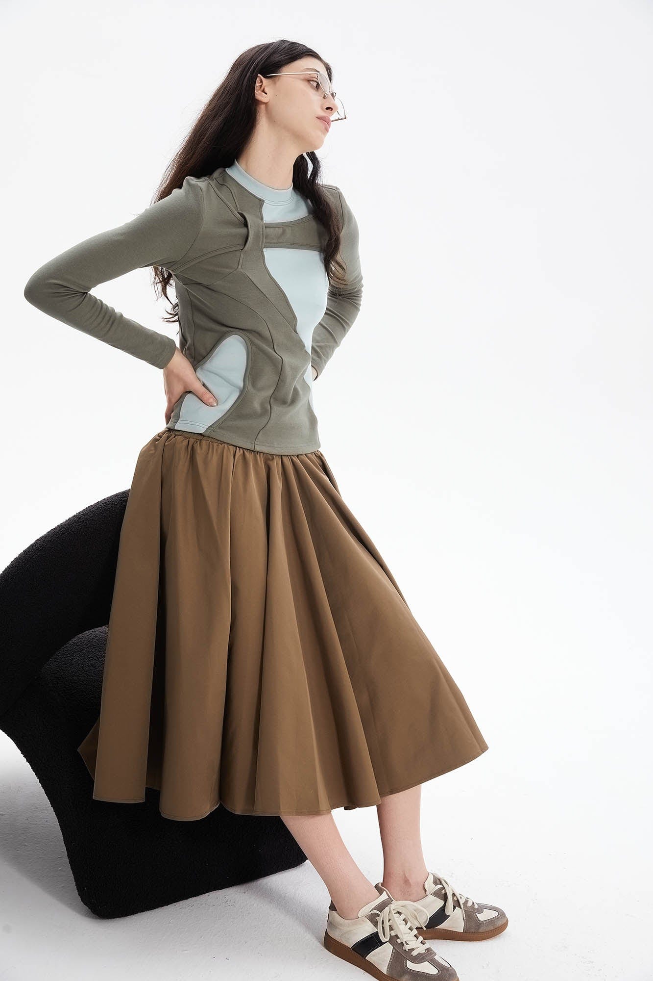 ERROR CODE ROBOT Asymmetrical Contrast Layered Long-Sleeve Tee