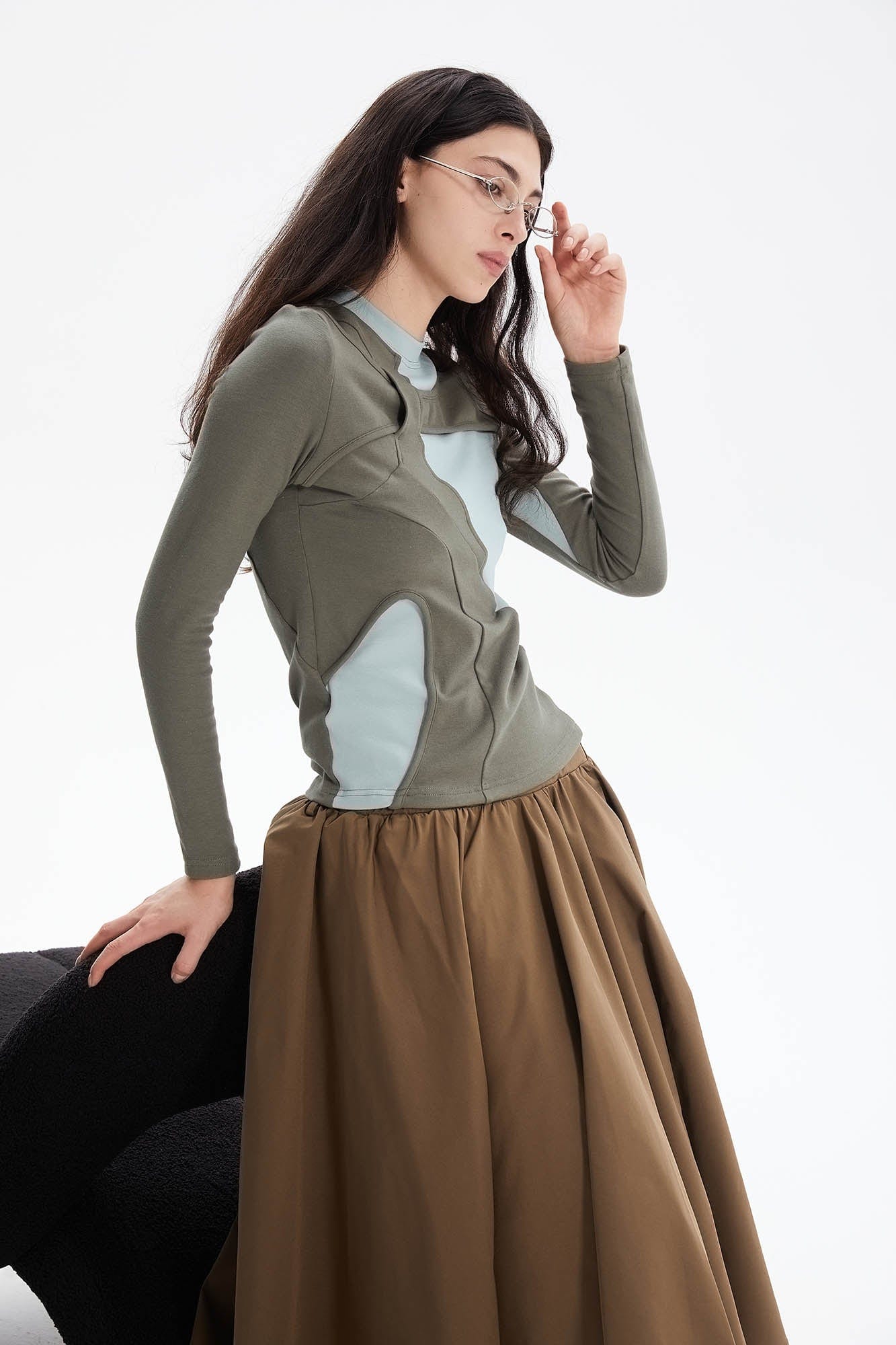 ERROR CODE ROBOT Asymmetrical Contrast Layered Long-Sleeve Tee