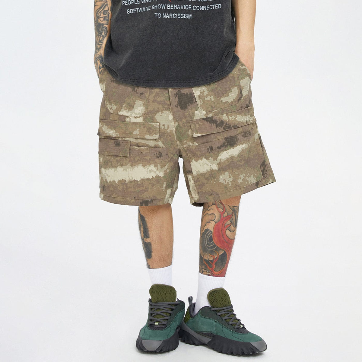 F2CE Retro Camo Multi Pocket Buckle Shorts