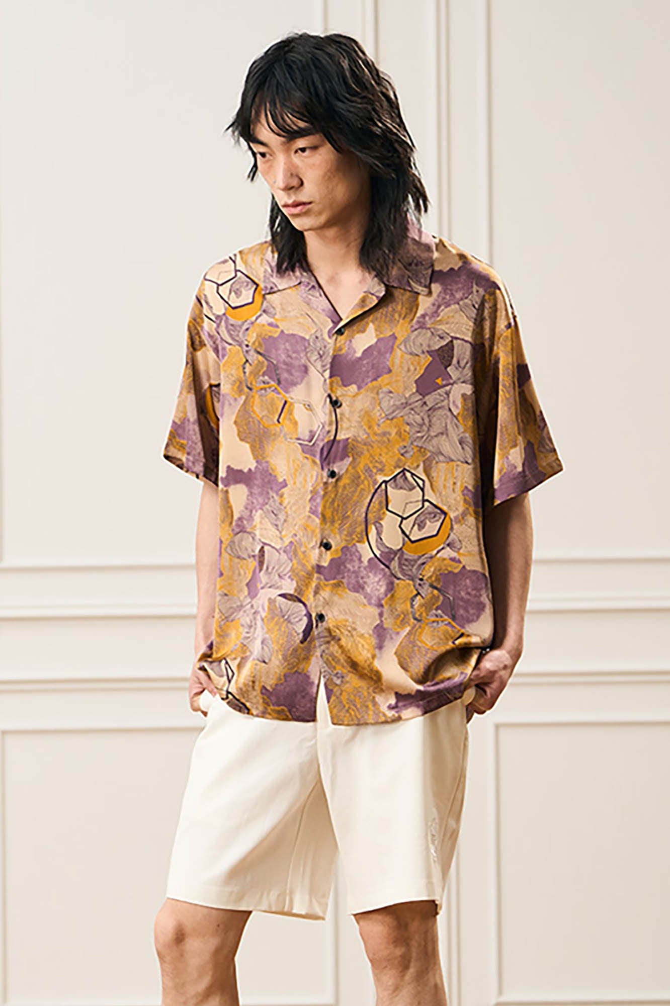 EPIC POETRY Botanic Geometry Satin Cuban Half Shirt