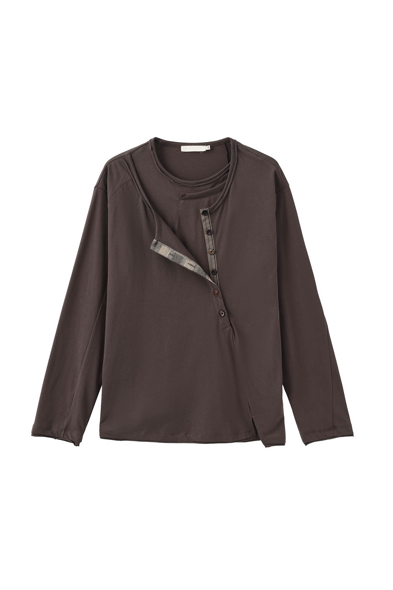 MOITIEDEPETALE Layered Asymmetrical Henley Long-Sleeve Tee