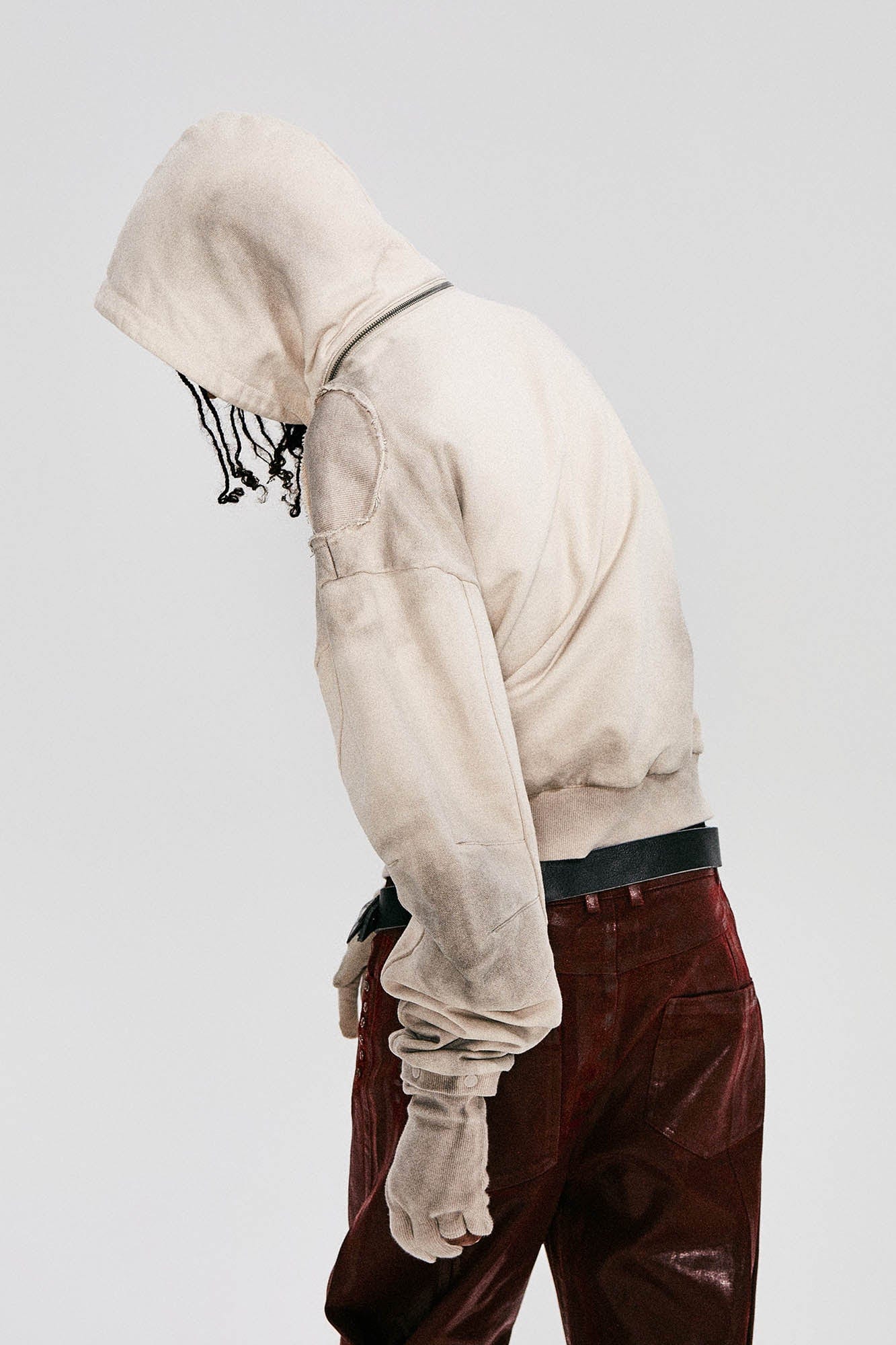 FLYERRER Distressed Detachable-Hood Glove-Sleeve Hoodie