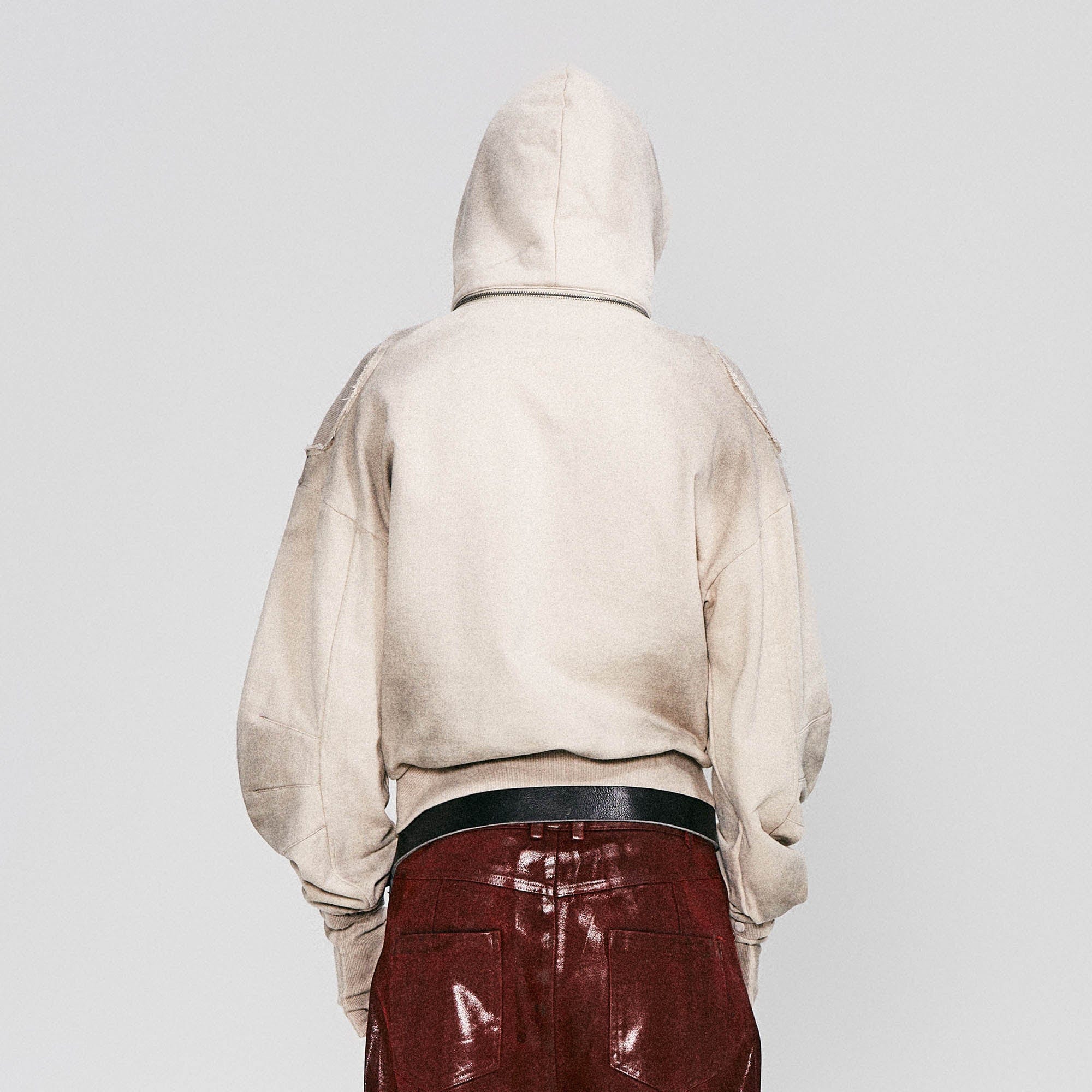 FLYERRER Distressed Detachable-Hood Glove-Sleeve Hoodie