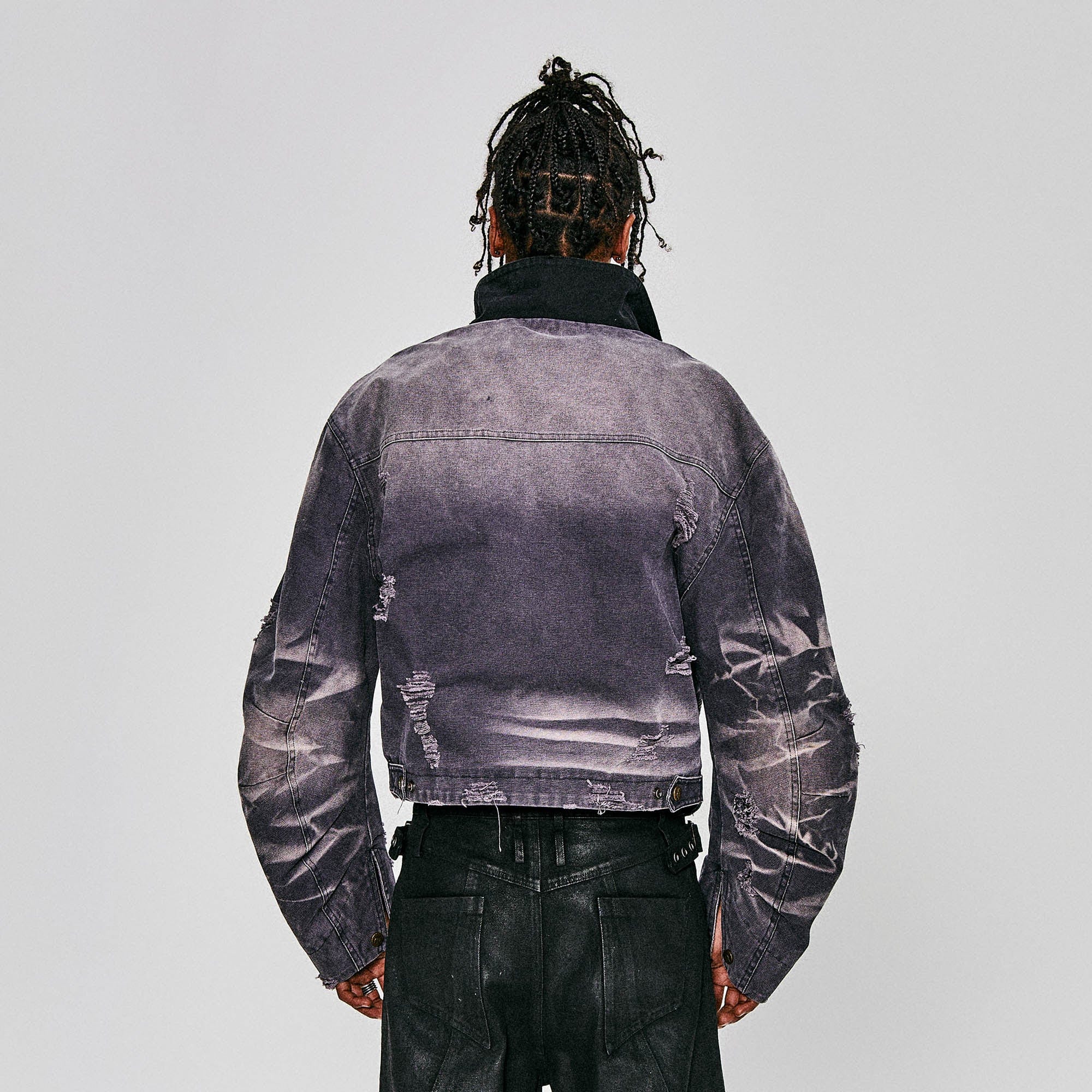 FLYERRER Distressed Curved Spliced Jacket Grey