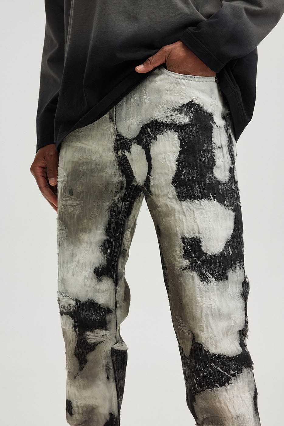 BONELESS Distressed Stitches Jeans