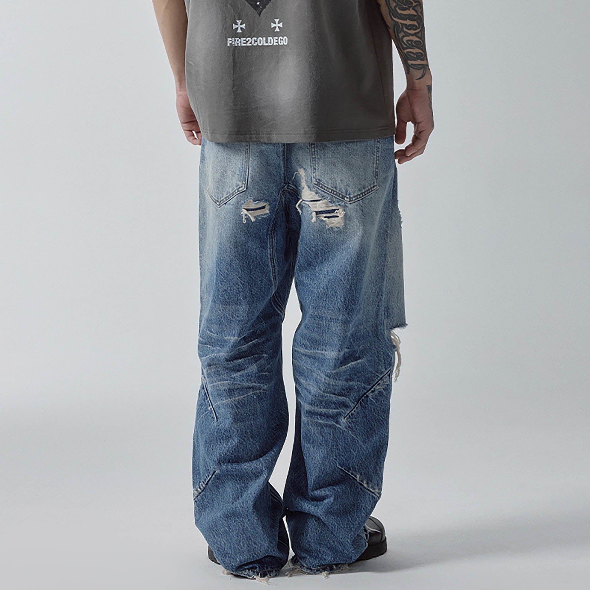 F2CE Ripped Curved Spliced Jeans
