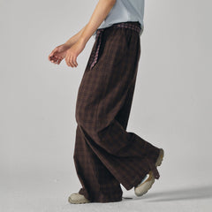 GONGHE REPUB Retro Paid Spliced Wide-Leg Pants