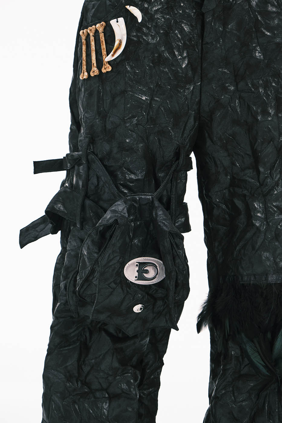 EMBRYO Deconstructed Faux Leather Bone Wrinkled Wide-Leg Pants