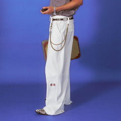 TRECLUB Retro Striped Straight-Leg Trousers