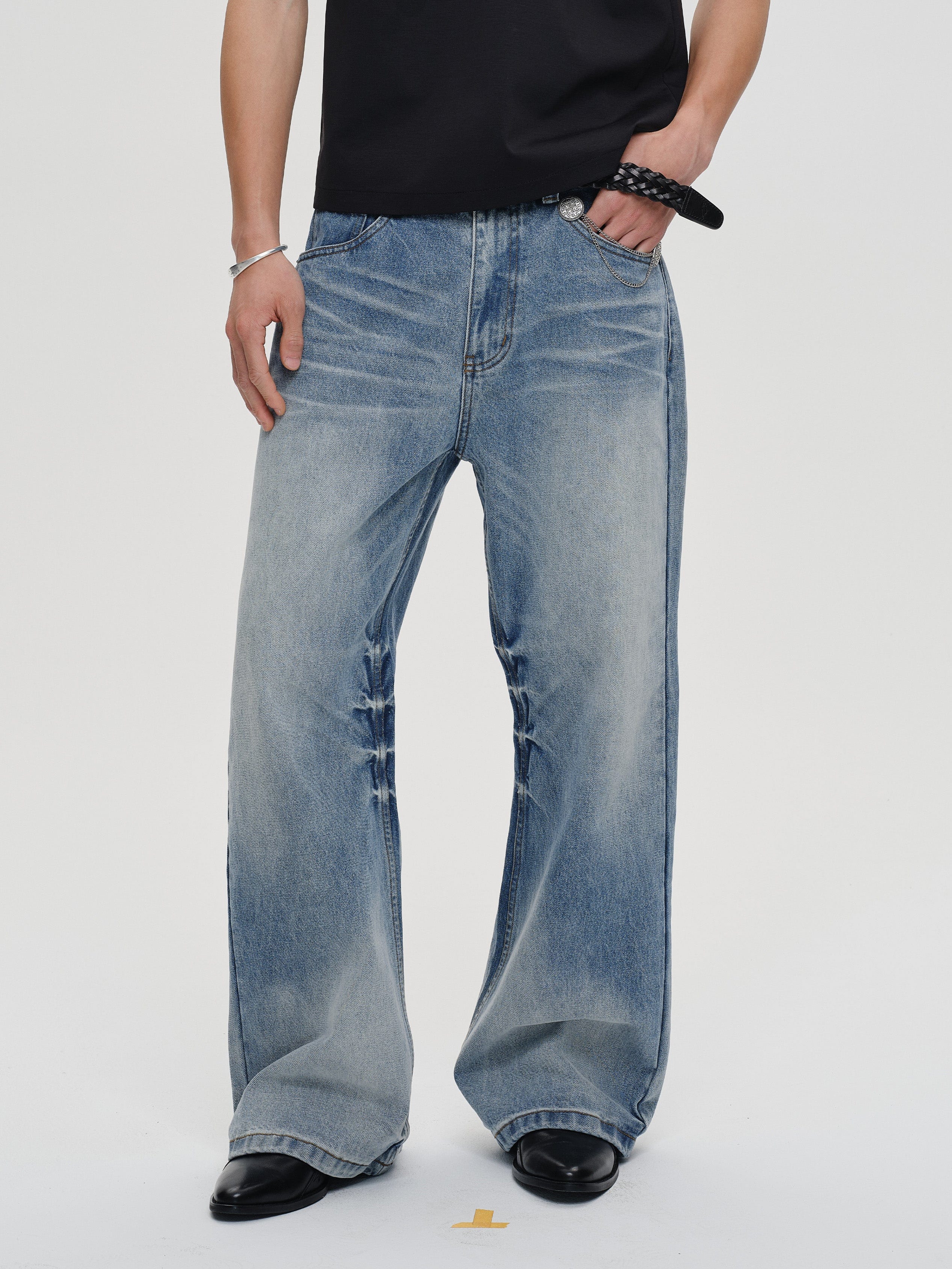 CATSSTAC Frost-Washed Wide-Leg Flared Jeans