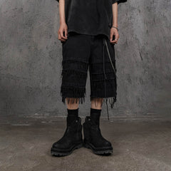 UNDERWATER Heavily Frayed Layered Denim Shorts