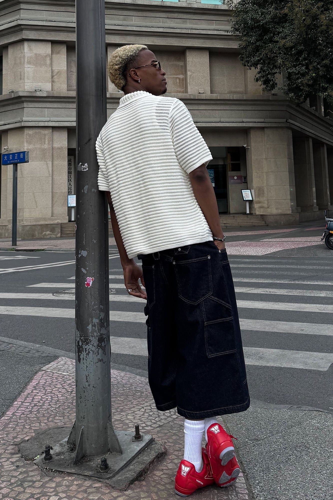 STEEPC Hollow-Out Knit Polo Half Shirt