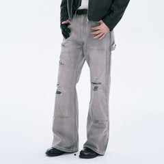 CATSSTAC Distressed Double-Knee Carpenter Straight-Leg Jeans Gray