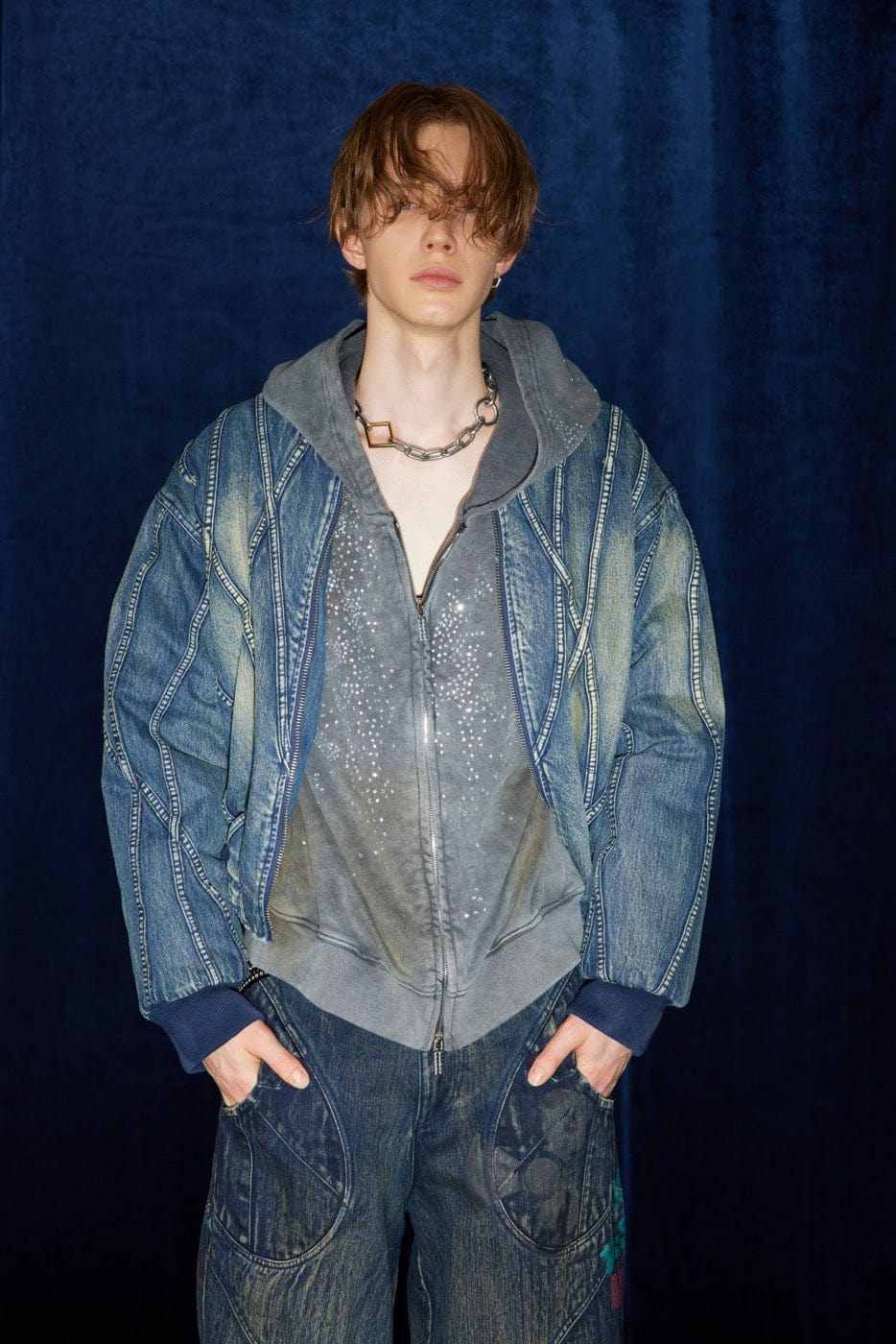 DND4DES Deconstructed Washed Denim Bomber Jacket