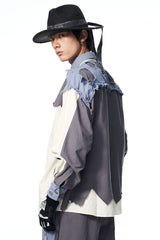 RELABEL Deconstructed Paneled Raw-Edge Frayed Shirt