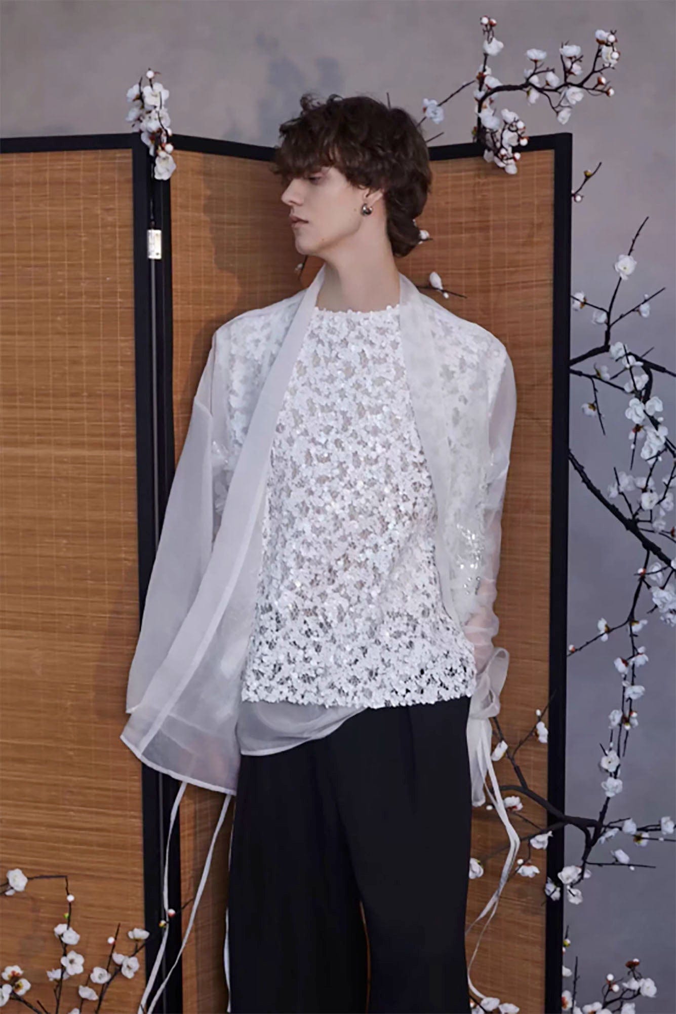 JIECHI Feathered Sequin Sheer Kimono Jacket