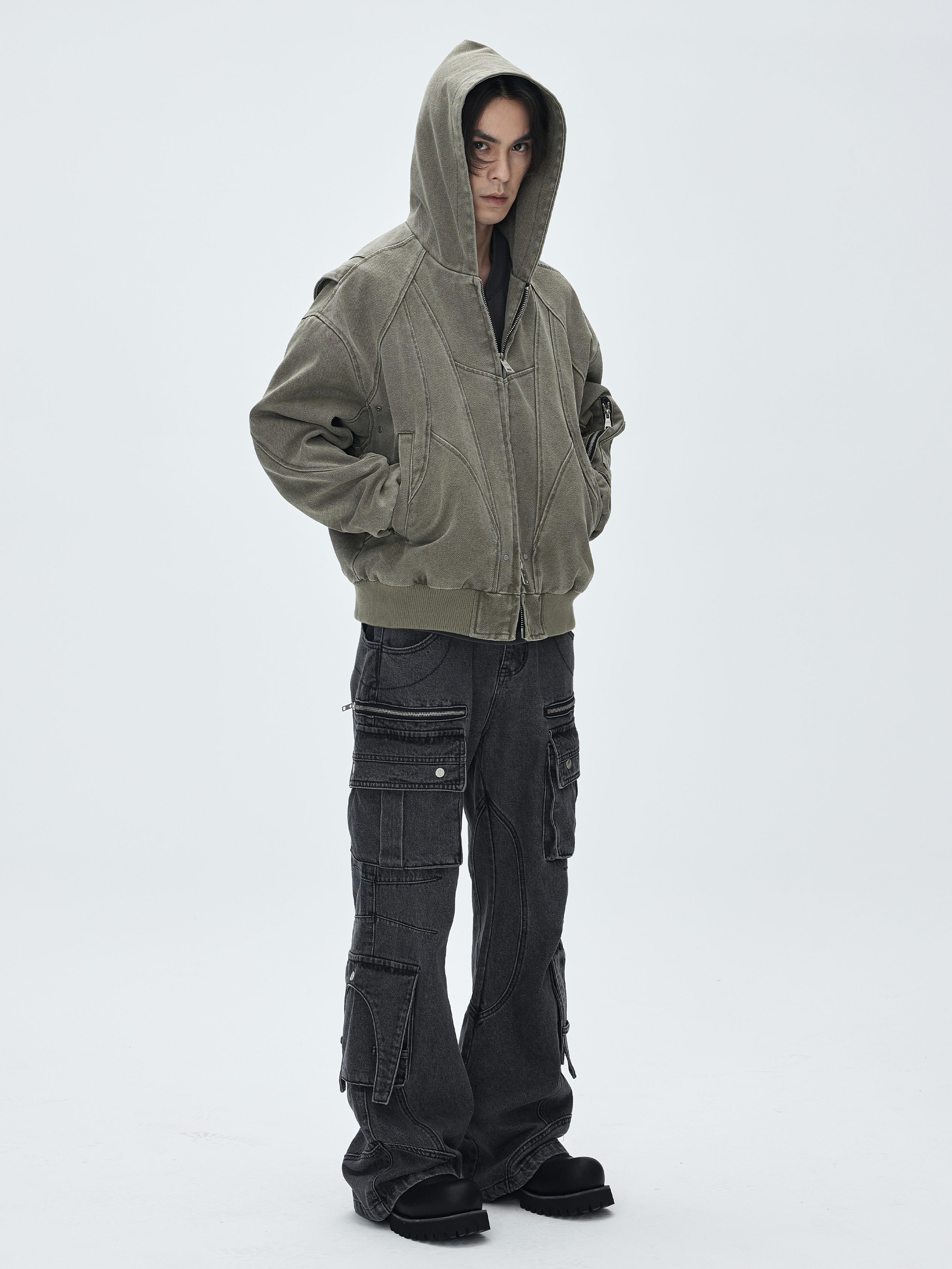 CATSSTAC Washed Multi-Pocket Utility Straight-Leg Jeans
