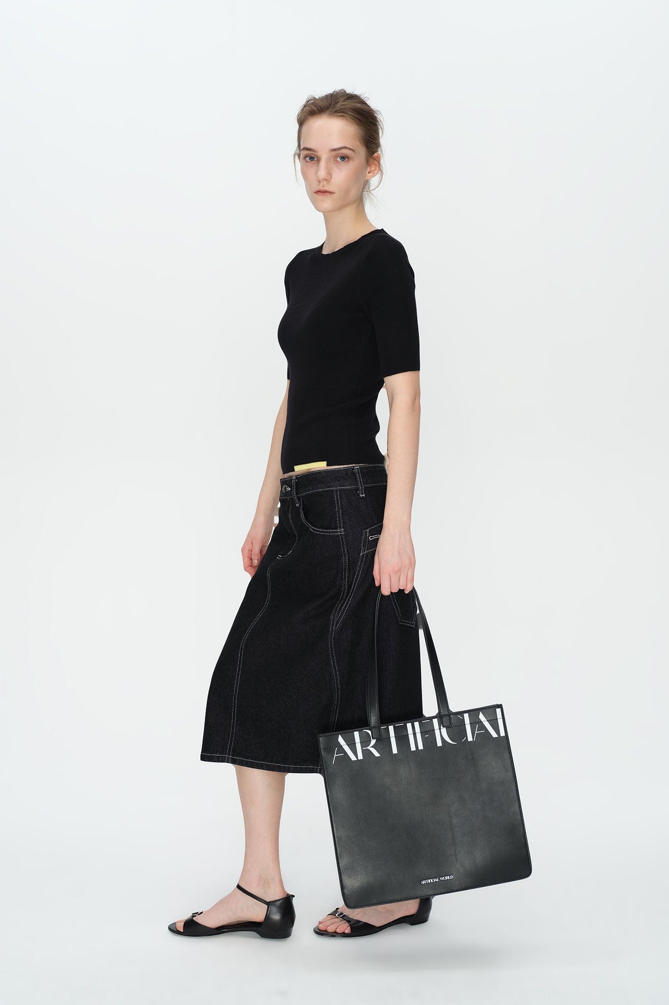 ARTIFICIAL WORLD Logo Graphic Leather Tote Bag